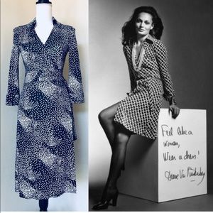 dvf | diane von furstenberg vintage line blue and white speckled justin dress